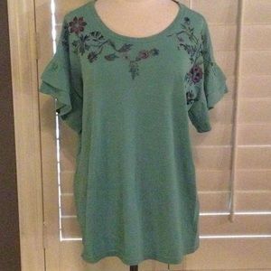 Embroidered ruffle sleeve tee from Sundance